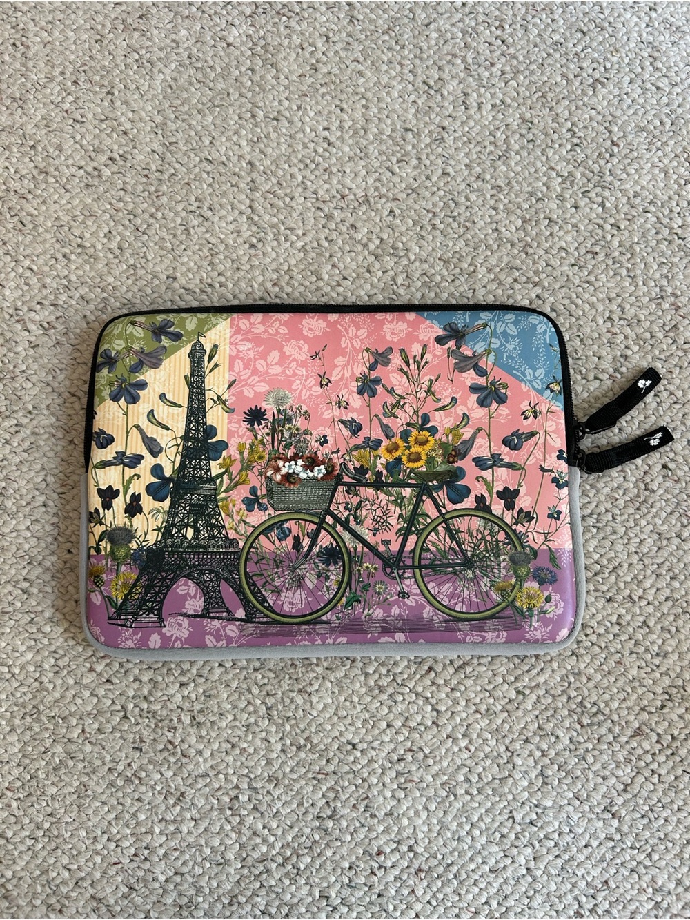 Parisian Floral Eiffel Tower and Bicycle Tablet Sleeve - Pink Multi